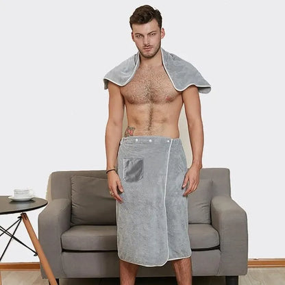 Men Bath Wrap Pocket Microfiber Adjustable Shower Robes Spa Shower Bath Hand Towel Gym Cover