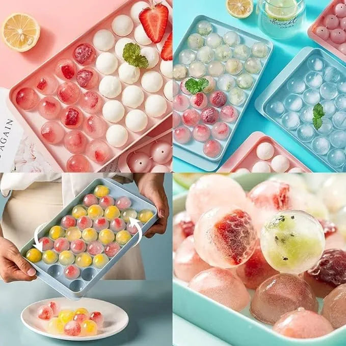 Plastic Round BPA Free Reusable Ice Cube Tray / 33 Grid Mini Circle Making Sphere Ice Ball Mold/Lollipop Candy Maker for Freezer Chilling Cocktail