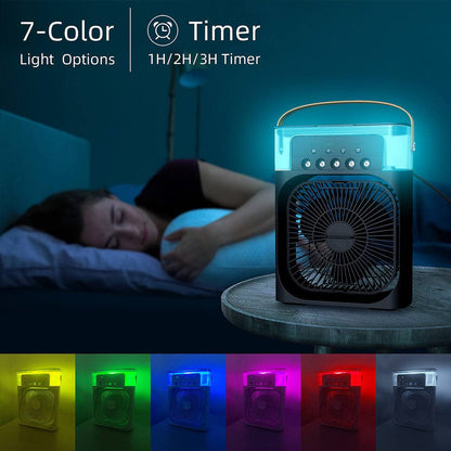 Portable Humidifier Air Cooler Fan Mini Cooler For Home With 3 Speed Mode, Mist Fan With Water Spray, 7 Color Led And Timer, Usb Personal Cooler Desk Fan(Usb Powered Mini Ac, Multicolor)