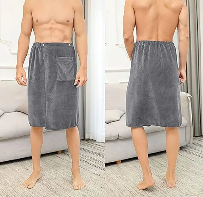 Men Bath Wrap Pocket Microfiber Adjustable Shower Robes Spa Shower Bath Hand Towel Gym Cover