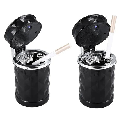 Car Accessories Universal Portable Trash Can Ashtray with Blue LED Light Indicator Windproof Black