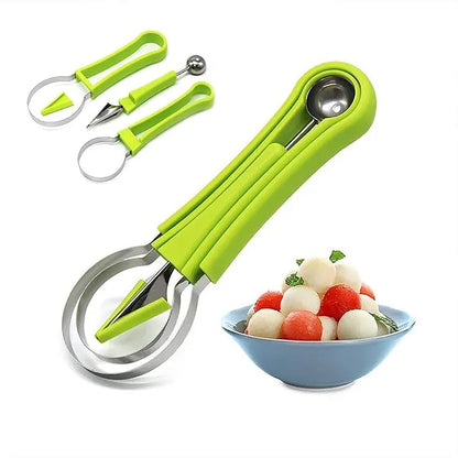 Professional 4 in 1 Stainless Steel Watermelon Cutter Fruit Carving Tools Set,Fruit Scooper Seed Remover Watermelon Knife for Dig Pulp Separator