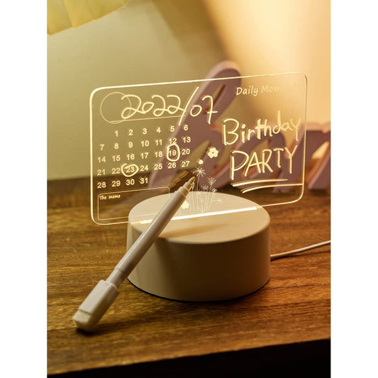 Premium 3D Acrylic Writing Board with Pen & Light, LED Message Board, Rewritable Acrylic Message Board with Stand, Dry Erase Board with 1 Pen for Note/Message/Memo/Calender for Home, Offices