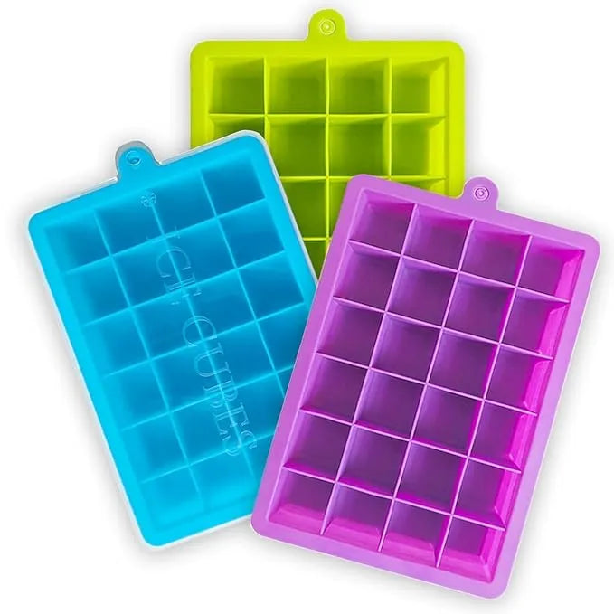 Silicone Ice Tray with Removable Lid Easy Release Crushed Ice Trays Stackable 24 Cavities Flexible Ice Cube Molds