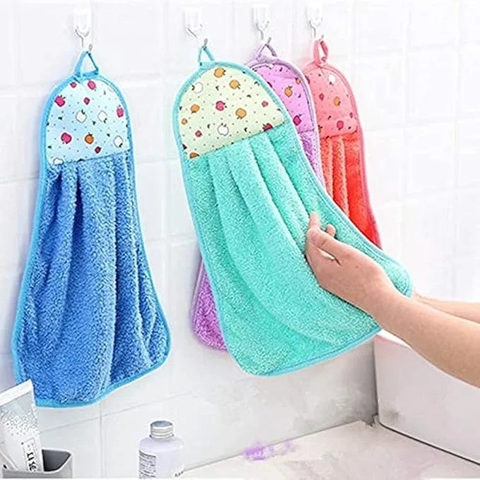 Microfiber Wash Basin Hanging Hand Kitchen Towel Napkin with Ties (44x24 cm, Pack of 4, Multicolor)