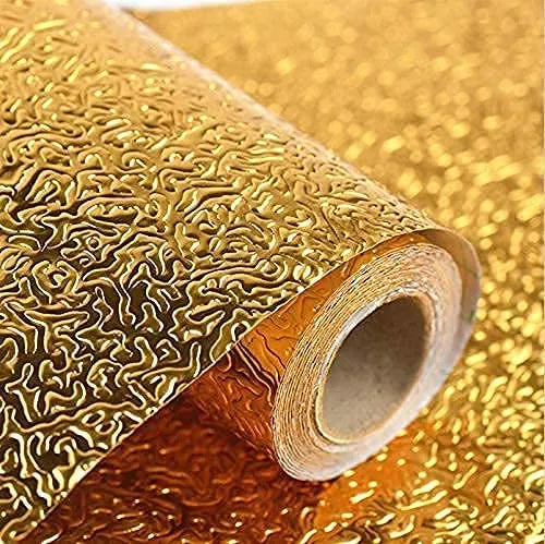 Kitchen Oil Proof Wall Paper 200cm x 60cm CM Peel and Stick Countertops Waterproof, Anti-Mold,Self-Adhesive Wall Sticker Backsplash Marble Wall Paper (Golden karkari Wallpaper