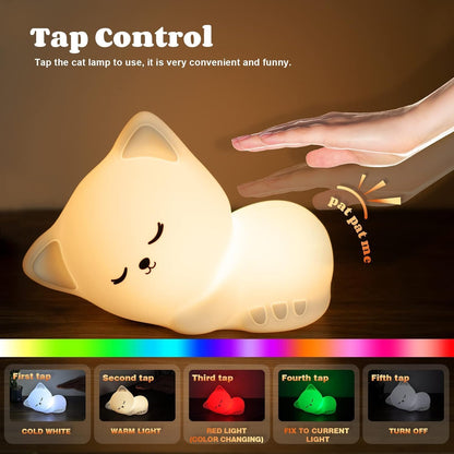 MILONI USA Night Lamp, Sleeping Cat Lamp, Sleeping Cat light lamp, Sleeping Cat Touch Silicone Lamp, 7 Colour Changing Light for Kids Bedroom, USB Rechargeable