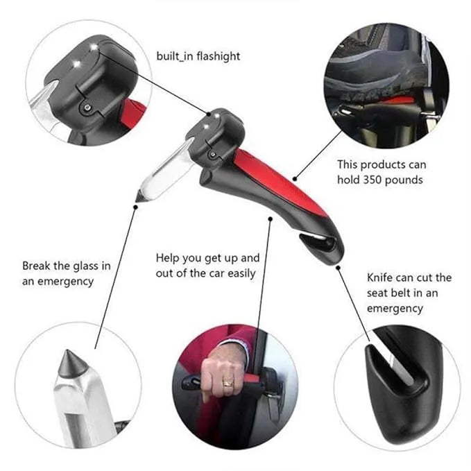 Car Cane Mobility Aid Standing Support Handle Portable Grab Bar for Physically Challenged Old People to Hold & Seat Vehicle Emergency Escape Tools with Window Breaker & Seat Belt Cutter