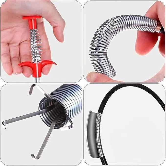 Stainless Steel Hair Catching Claw Drain Sewer Cleaner Spring Wire Sink Pipe Dredge Cleaning Stick Drain Plunger Unblocked Kitchen Bath Basin Hair Remover Tool - 5ft (160cm)