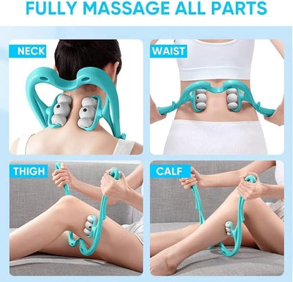 Neck Roller Massager | Deep Tissue Handheld Trigger Point Massage Tool For Pain Relief In Neck, Shoulder, Back & Knee, Lightweight & Portable Silicone Massager With 6 Roller Balls