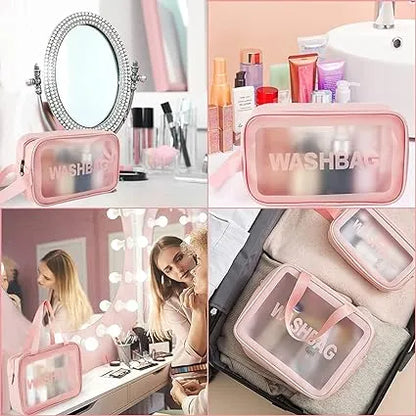 Wash Bag Clear Makeup Pouch Set Cosmetic Organizer Bag for Women and Girls Travel Waterproof Toiletry Storage Kit Organizer Makeup Pouch for Cosmetics Brushes Accessories