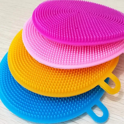 Silicone Washing Sponge Antibacterial Silicone Dish Scrubber Fruit and Vegetable Washing Brush Round Scrubber Pad Multipurpose Silicone Dishwashing Tools for Kitchen