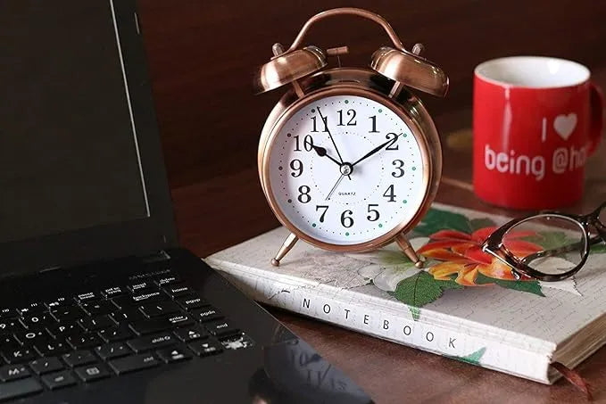 Twin Bell Copper Table Alarm Clock with Night LED Light for Student for Kids Bedroom (Copper)