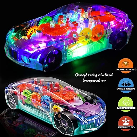 Transparent Car 3D Concept Super Car Toy For Kids With 360 Degree Rotation,Gear Simulation Mechanical Car Technology W/D Sound&Light Toys For Kids Boys&Girls Toys&Games