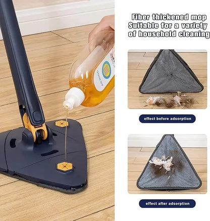 Rotatable Triangle Mop with Long Handle, Microfiber Flat Floor mop Rotatable Cleaning Brush Glass Wiper Window Cleaner Floor Cleaning Car Glass Cleaning Scraper Dust Mop