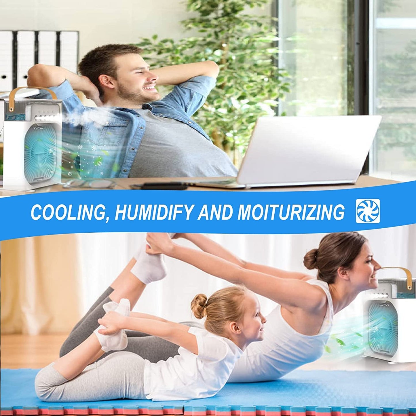 Portable Humidifier Air Cooler Fan Mini Cooler For Home With 3 Speed Mode, Mist Fan With Water Spray, 7 Color Led And Timer, Usb Personal Cooler Desk Fan(Usb Powered Mini Ac, Multicolor)