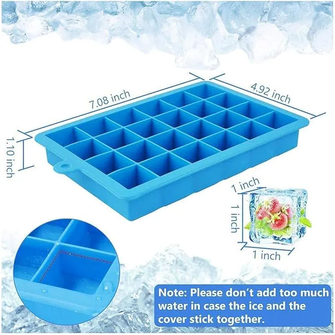 Silicone Ice Tray with Removable Lid Easy Release Crushed Ice Trays Stackable 24 Cavities Flexible Ice Cube Molds