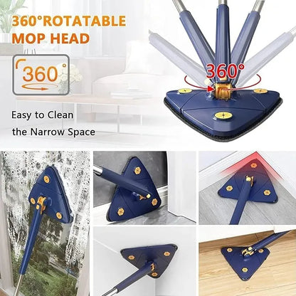 Rotatable Triangle Mop with Long Handle, Microfiber Flat Floor mop Rotatable Cleaning Brush Glass Wiper Window Cleaner Floor Cleaning Car Glass Cleaning Scraper Dust Mop