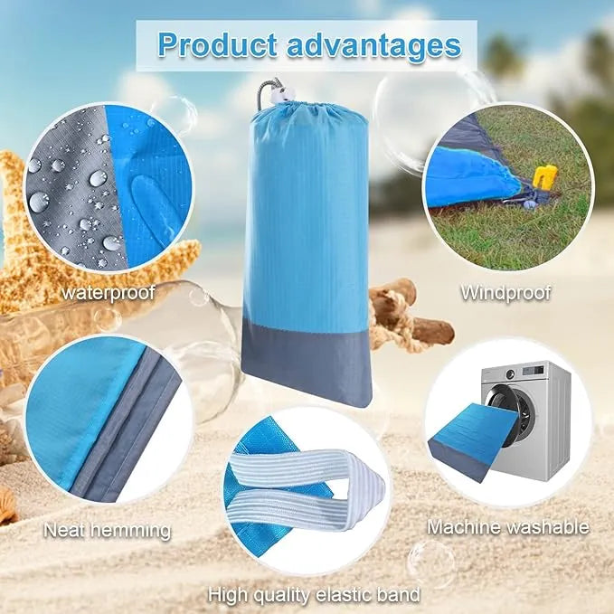 Beach Mat with Portable Case Bag and 4 Fixed Nails for Beach, Camping, Music, Hiking, and Grass Trips