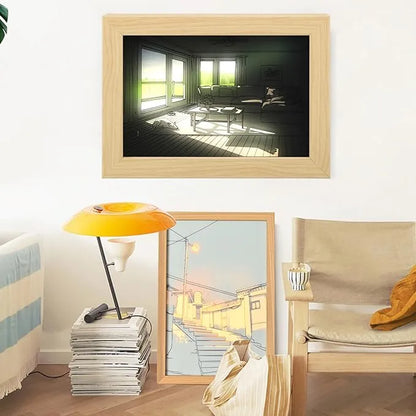 Light Painting, LED Illuminated Painting Light Photo Frame Simulated Sunlight Japanese Anime Style Modern Decorative for Indoor