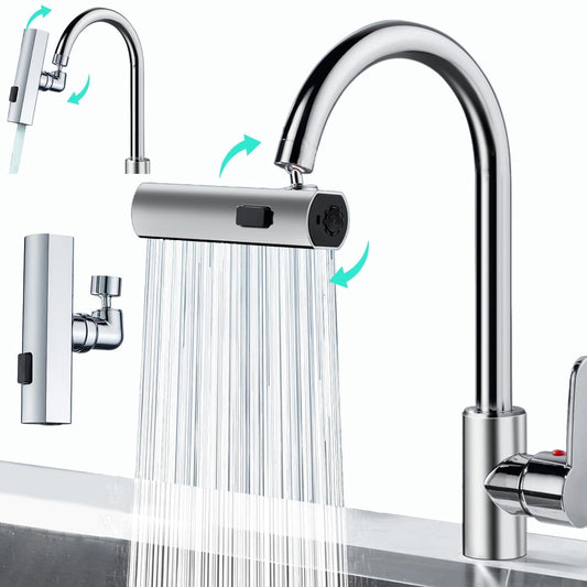 New Waterfall Faucet,4 in 1 360° Waterfall Faucet Extender Sink, Highh Arc Sink Faucet Suitable for Washing Fruit Vegetable