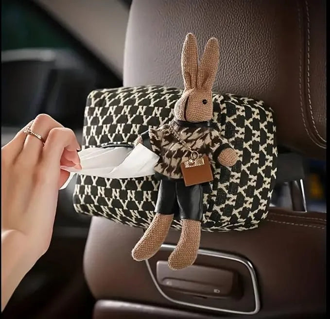 Tissue Holder for Car Car Tissue Box, Multifunctional Paper Hanging Drawer Box, Car Armrest Box Car Tissue Holder (Rabbit Car Tissue Box)