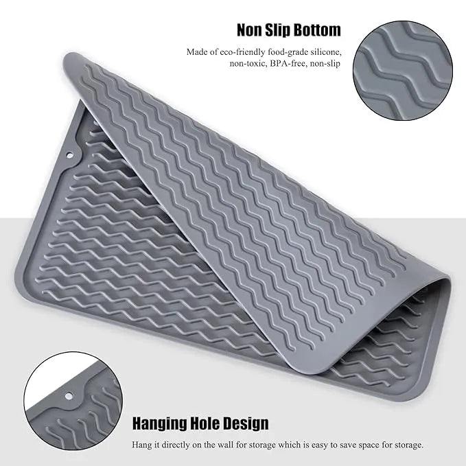 Silicone Dish Drying Mat for Kitchen Counter（Grey）