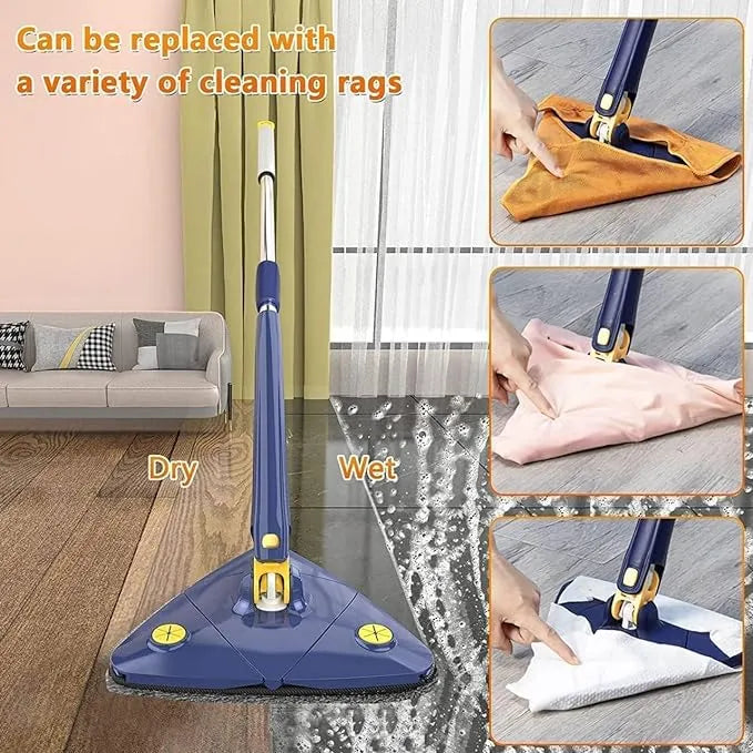 Rotatable Triangle Mop with Long Handle, Microfiber Flat Floor mop Rotatable Cleaning Brush Glass Wiper Window Cleaner Floor Cleaning Car Glass Cleaning Scraper Dust Mop