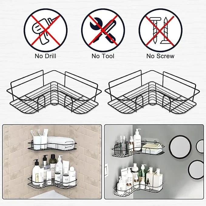 2 Self-Adhesive Shelves for Corner Walls for Bathroom Organizer