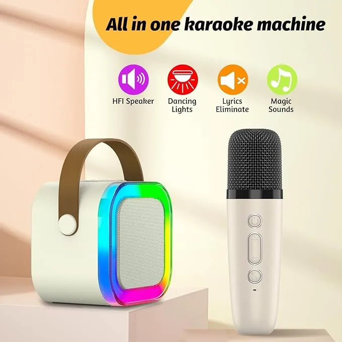 Portable Karaoke Mic with Bluetooth Speaker Wireless Microphone for Singing (Cream)