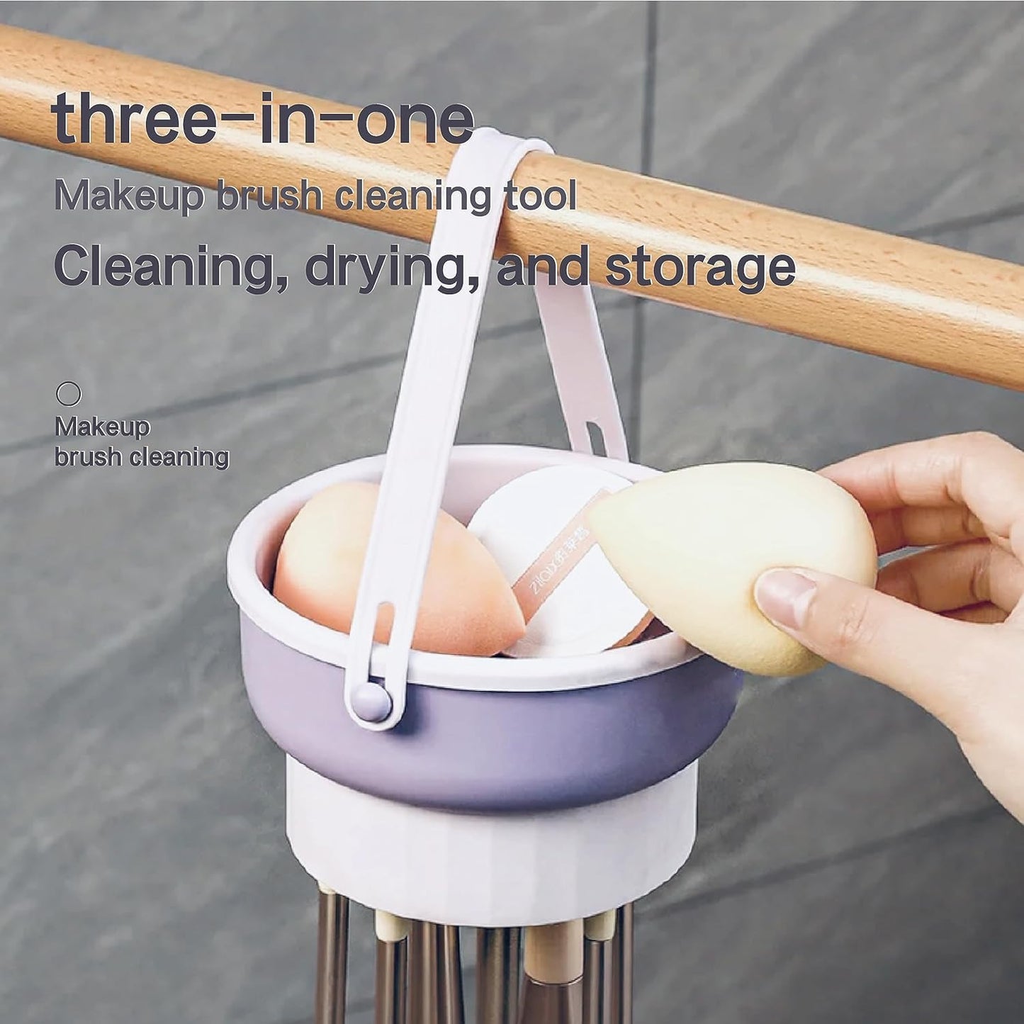 Makeup Brush Cleaning Mat, 3 In 1 Silicone Makeup Brush Cleaner Bowl with Brush Drying Holder, Makeup Brush Scrubber for Makeup Brush, Makeup Sponge,Powder Puff Washing Cleaning Tray