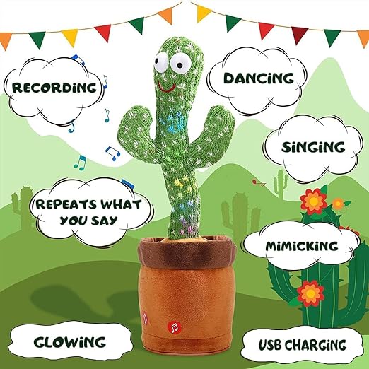 Dancing Cactus Toy, Sing+Repeat+Dancing+Recording+LED plant (Green)  (Green)