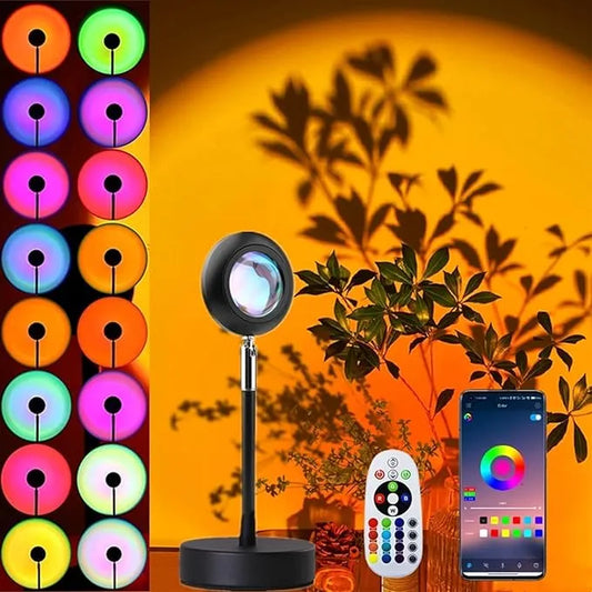 Remote and App Based Sunset Lamp Projector Rainbow Projection Lamp Romantic Led Sunset Projection Light for Party Photo Vlog Background Bedroom (16 Colors- Remote and App Based)