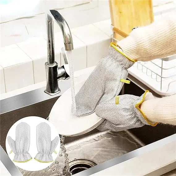 1 PAIR Wire Dishwashing Gloves, Kitchen Cleaning Gloves, Household Cleaning Tools, Heat Insulation Anti-Hot Waterproof & Durable Gloves - SILVER