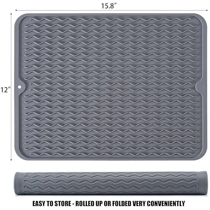 Silicone Dish Drying Mat for Kitchen Counter（Grey）