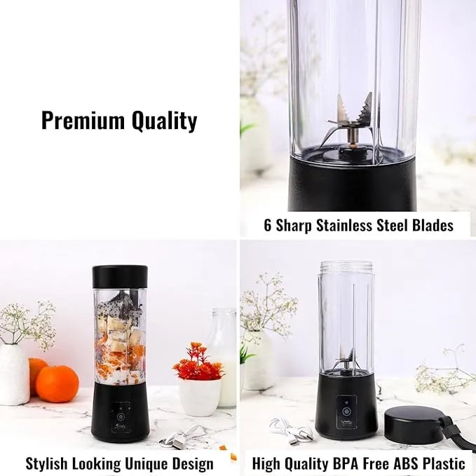 USB Rechargeable Blender Juicer Machine for Kitchen with 2000 mAh Battery, 150 Watts Motor, 400 ML 6 Blade Smoothie Maker Usb Juicer Bottle Blender