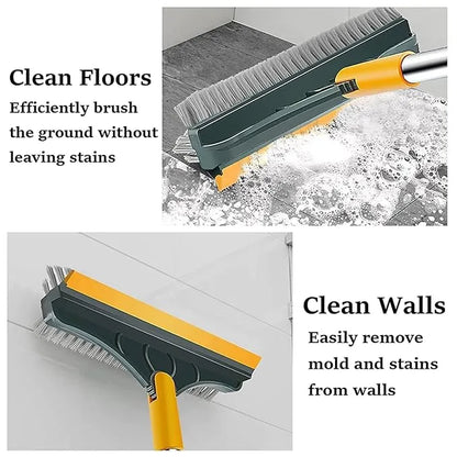 Bathroom Cleaning Brush with Wiper 3 in 1Tiles Cleaning Brush Floor Scrub Bathroom Brush with Long Handle 120° Rotate Bathroom (3in1Bathroom Cleaning Brush)