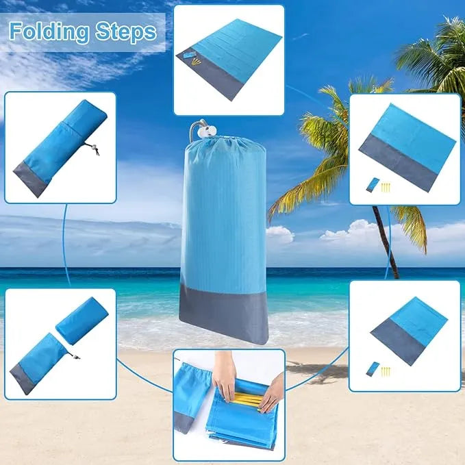 Beach Mat with Portable Case Bag and 4 Fixed Nails for Beach, Camping, Music, Hiking, and Grass Trips