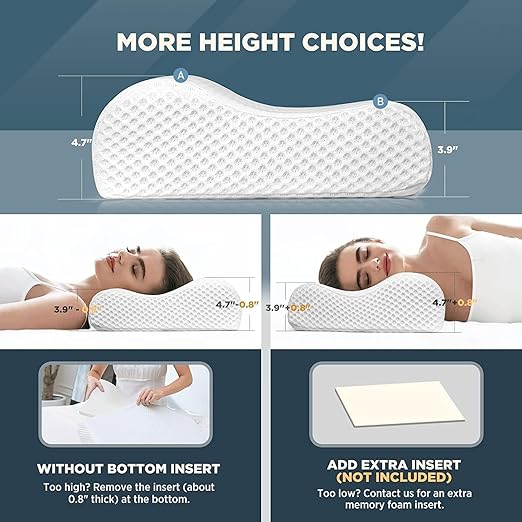 Memory Foam Pillow, Orthopedic Pillow for Neck Pain Cervical Contour Memory Foam Pillow,Orthopedic Neck Pillow with Washable Cover, Bed Pillows for Side, Back, Stomach Sleepers.