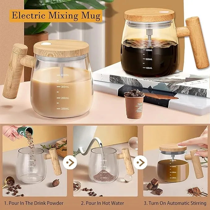 Self Stirring Mug,Electric Mixing Cup Self Stirring Coffee Mug High Borosilicate Glass Mixing Coffee Mug Rotating Home Office Travel Stirring Cup Suitable for Coffee/Milk/Protein Powder,400 ML