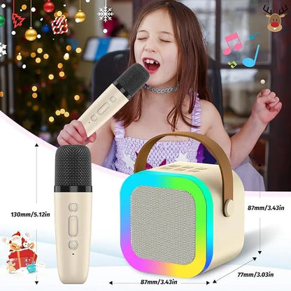 Portable Karaoke Mic with Bluetooth Speaker Wireless Microphone for Singing (Cream)