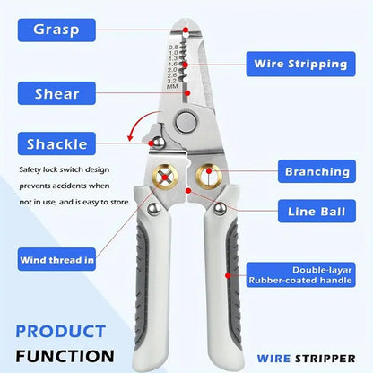 Wire Stripper and Cutter Pliers Tools For Electricians 6-in-1 Multifunctional Wire and Cable Stripping, Cutting, Winding, Crimping Precision Stainless Stee Hand Tool for Electrician Decrustation Tool