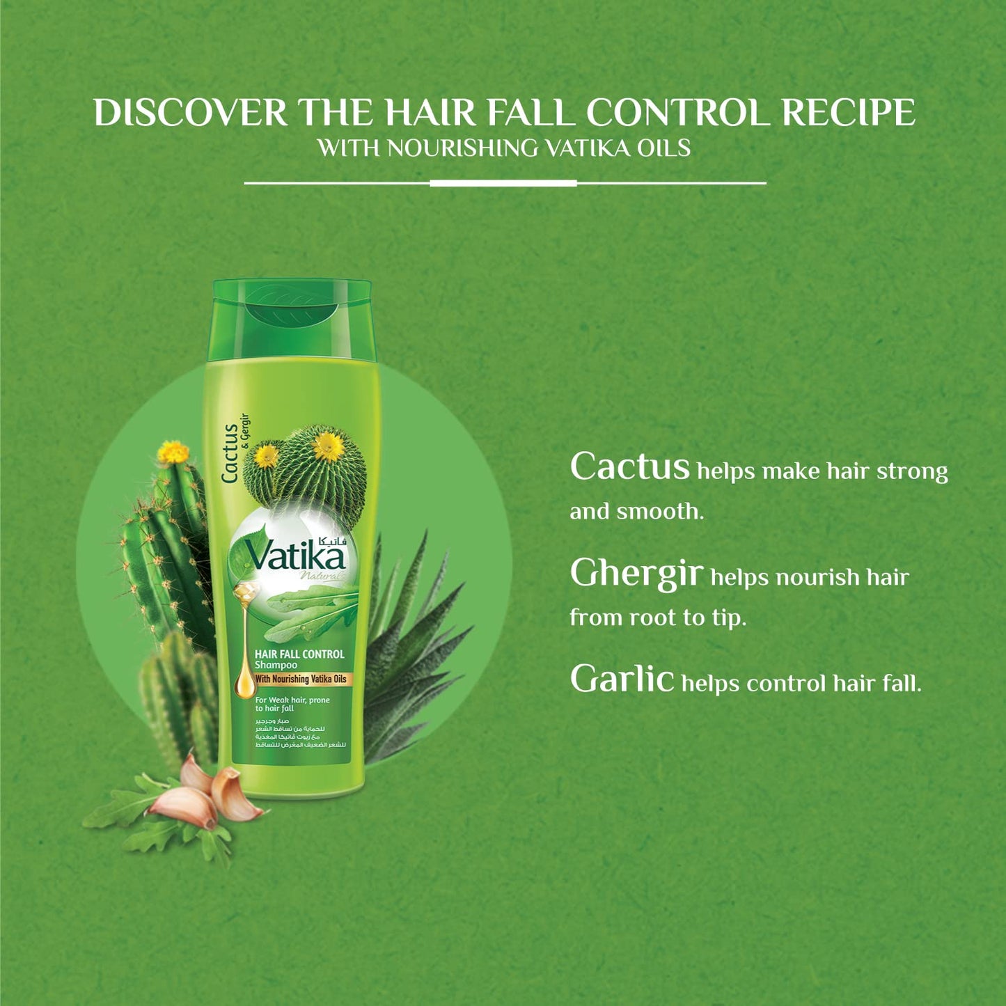 Vatika Cactus & Gergir Shampoo Hair Fall Control, 400 ml