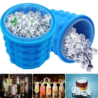 Ultimate Ice Cube Maker Silicone Bucket with Lid Makes Small Size Nugget Ice Chips for Soft Drinks, Cocktail Ice, Wine On Ice