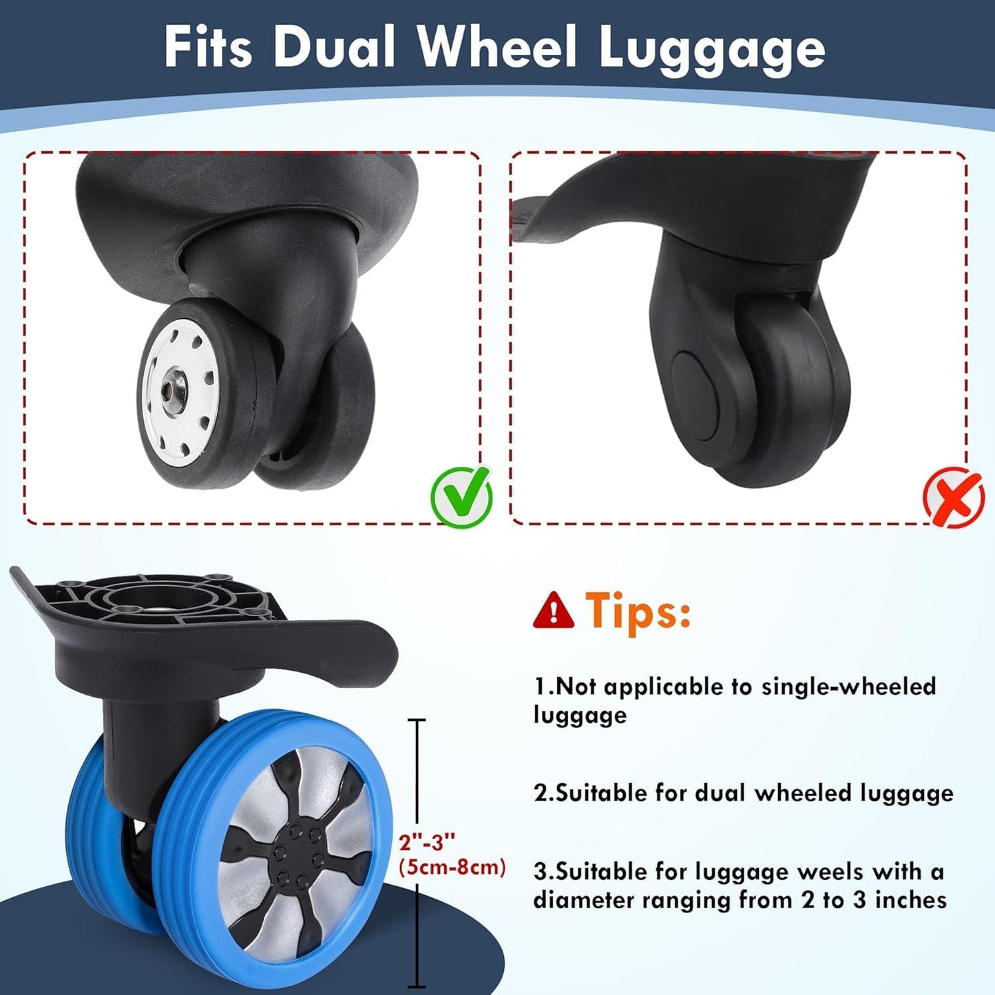 Travel Luggage Wheel Cover,Luggage Wheels Protection Covers,Silicone Suitcase Wheel Covers,Wheel Protector, Shock-Proof, Anti Scratch, for Protect Suitcase Wheels, Reduce Noise (Blue, 8)