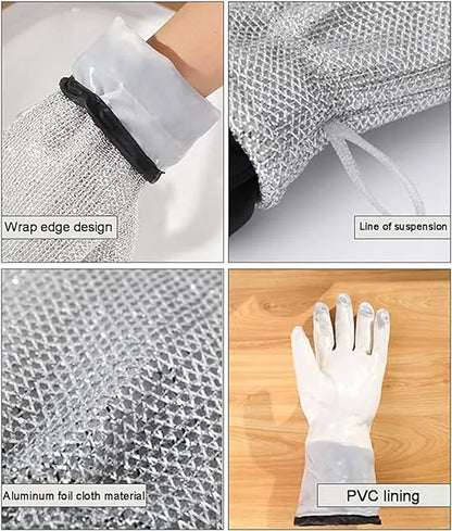 1 PAIR Wire Dishwashing Gloves, Kitchen Cleaning Gloves, Household Cleaning Tools, Heat Insulation Anti-Hot Waterproof & Durable Gloves - SILVER