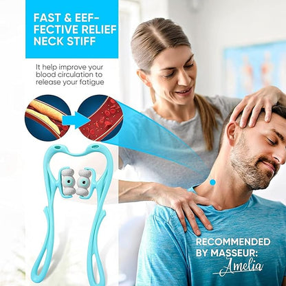 Neck Roller Massager | Deep Tissue Handheld Trigger Point Massage Tool For Pain Relief In Neck, Shoulder, Back & Knee, Lightweight & Portable Silicone Massager With 6 Roller Balls