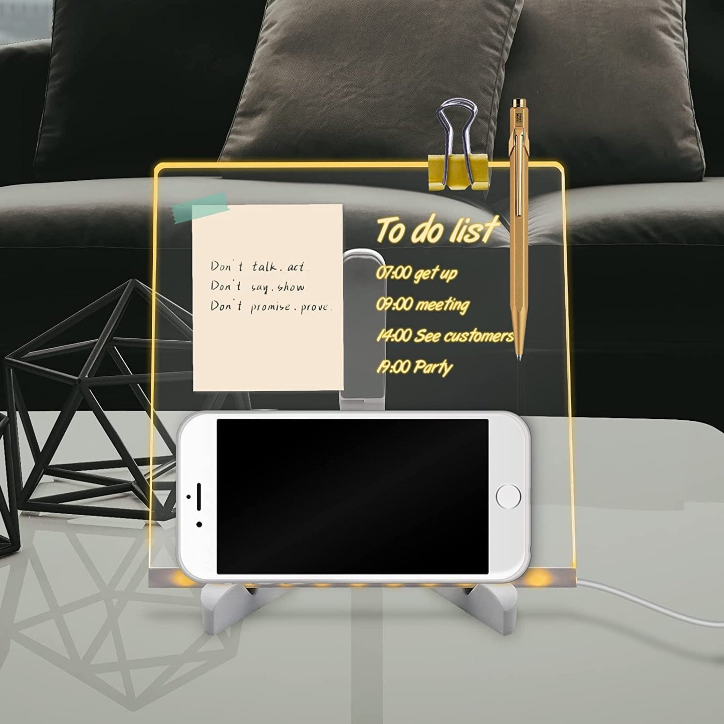 Led Board for Writing, 3D Acrylic LED Message Board, Led Writing Board, 3D Acrylic, Birthday Gift, Acrylic Dry Erase Board with 13 Pen & Stand for Note/Message - 15 x 15 x 1 cm