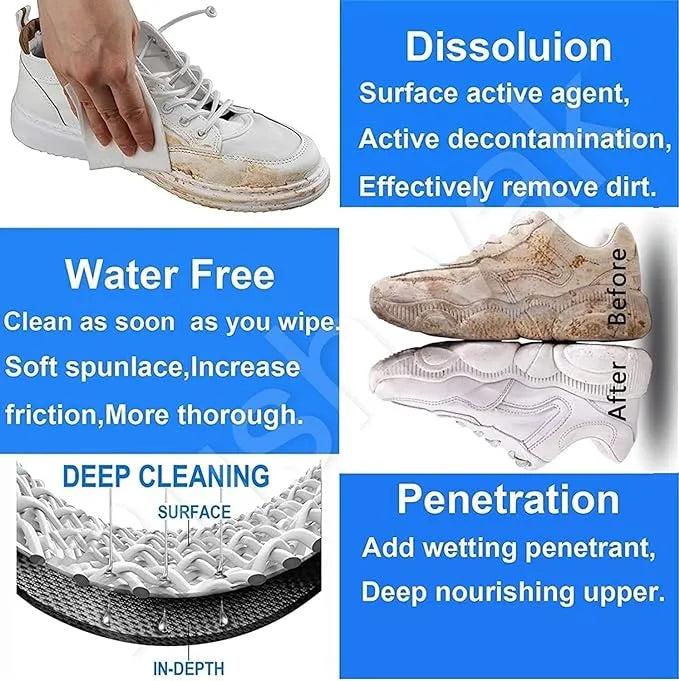 Shoe Cleaner Wipes 80 Pcs Portable Sneakers Cleaner Shoe Wipes Quickly Remove Dirt & Stains, Sneakers Cleaning Kit for Most Footwear Pack of 1 (80)