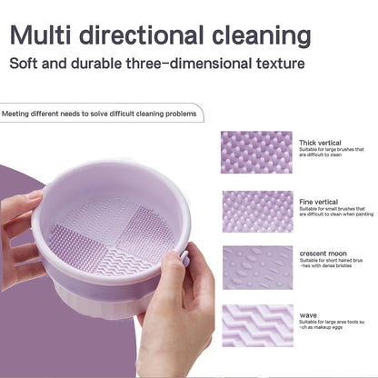 Makeup Brush Cleaning Mat, 3 In 1 Silicone Makeup Brush Cleaner Bowl with Brush Drying Holder, Makeup Brush Scrubber for Makeup Brush, Makeup Sponge,Powder Puff Washing Cleaning Tray